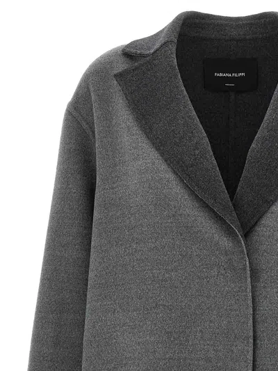 Fabiana Filippi Robe Coat With Notched Lapel And Pockets In Gray