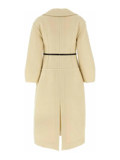 Jil Sander Tailored Coat With Belted Waist And Structured Shoulders In Neutral