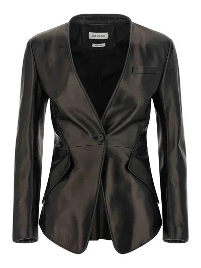 Alexander Mcqueen Tailored Leather Jacket Jackets Black In Black