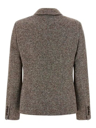 Brunello Cucinelli Virgin Wool And Silk Melange Diagonal Double-breasted Blazer In Gray