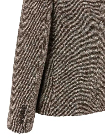 Brunello Cucinelli Virgin Wool And Silk Melange Diagonal Double-breasted Blazer In Gray