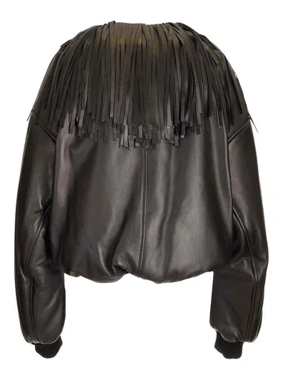 Alaïa Fringed Bomber Jacket Jackets Black In Brown