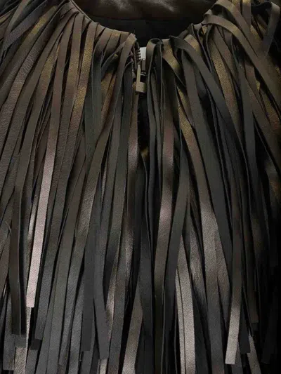 Alaïa Fringed Bomber Jacket Jackets Black In Brown