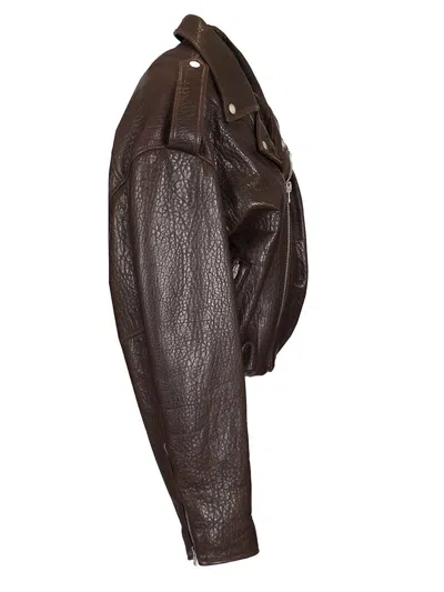 Acne Studios Gathered Textured-leather Biker Jacket In Brown
