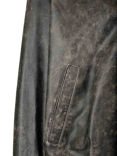 Acne Studios Black Distressed Leather Bomber Jacket In Brown