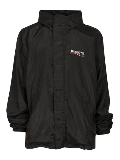 Balenciaga Polyester Jacket With Elastic Cuffs And Hooded Design In Black