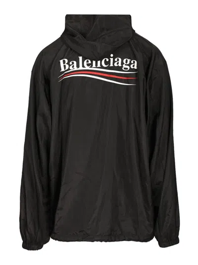 Balenciaga Polyester Jacket With Elastic Cuffs And Hooded Design In Black