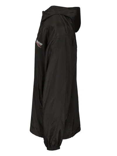 Balenciaga Polyester Jacket With Elastic Cuffs And Hooded Design In Black