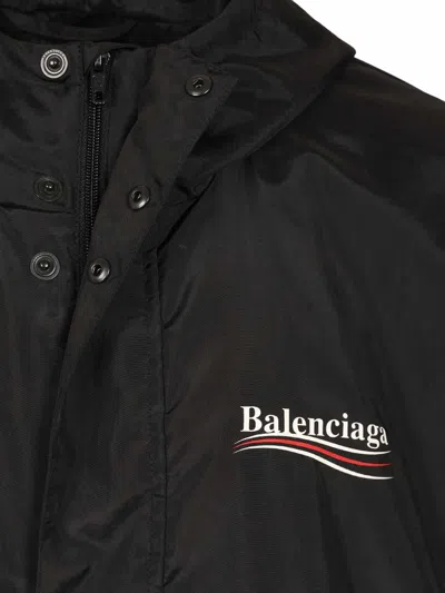 Balenciaga Polyester Jacket With Elastic Cuffs And Hooded Design In Black