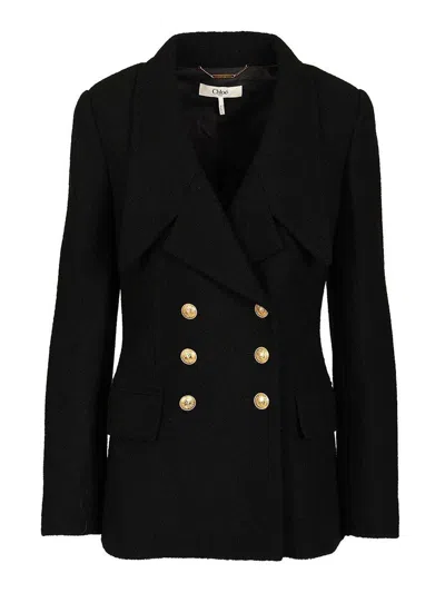 Chloé Double-breasted Virgin Wool Blend Blazer In Black