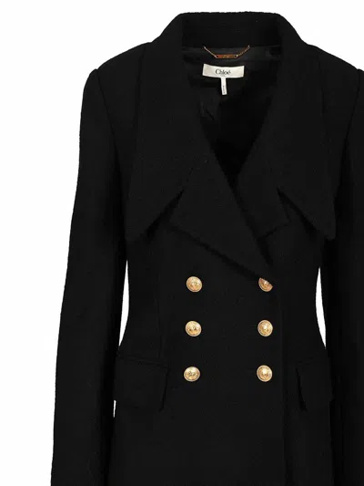 Chloé Double-breasted Virgin Wool Blend Blazer In Black