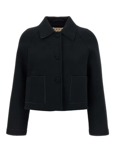 Marni Button-front Jersey Jacket With Classic Collar In Black