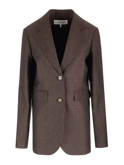 Loewe Linen Single-breasted Tailored Jacket Jackets Brown In Brown