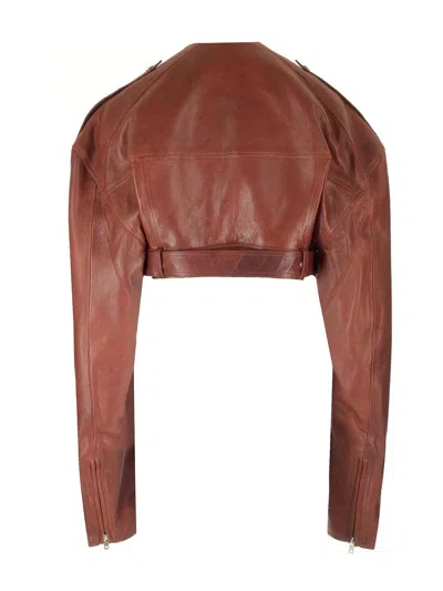 Rick Owens Belted Cropped Biker Jacket In Brown