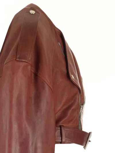 Rick Owens Belted Cropped Biker Jacket In Brown