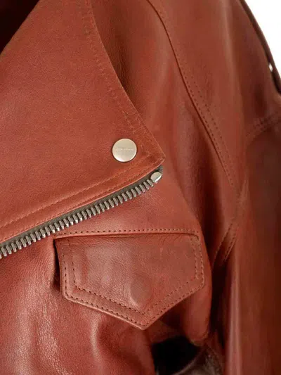 Rick Owens Belted Cropped Biker Jacket In Brown