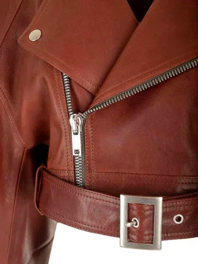 Rick Owens Belted Cropped Biker Jacket In Brown