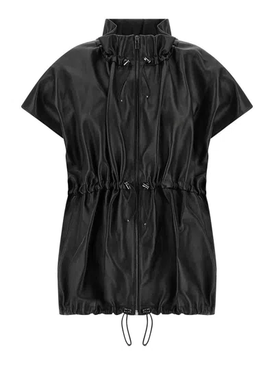 Magda Butrym Elasticized Leather Peplum Jacket In Black In Black