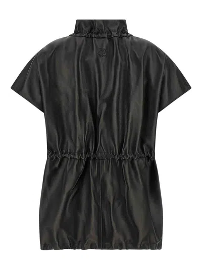 Magda Butrym Elasticized Leather Peplum Jacket In Black In Black