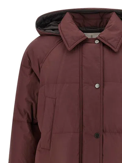 Brunello Cucinelli 'shiny Zipper Pull' Down Jacket In Red