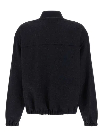 Brunello Cucinelli Oversized Virgin Wool Jacket With Ribbed Collar In Blue