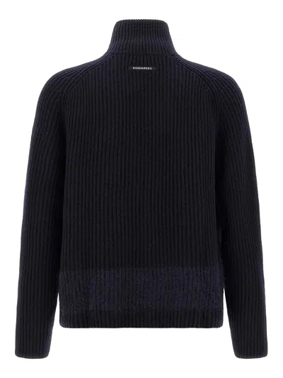 Dsquared2 Carded Wool Insert Cardigan Sweaters And Cardigans Blue In Blue
