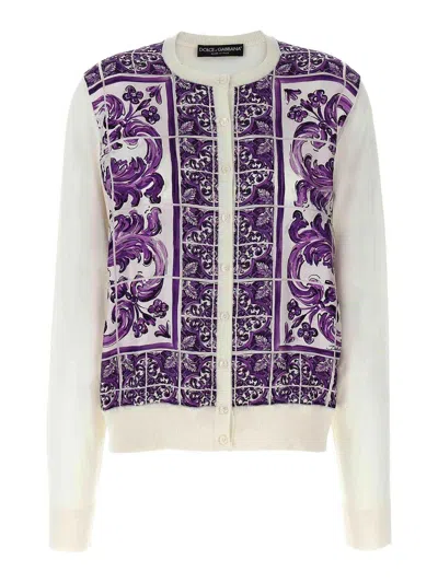 Dolce & Gabbana Women Maiolica Print Silk Cardigan In Purple