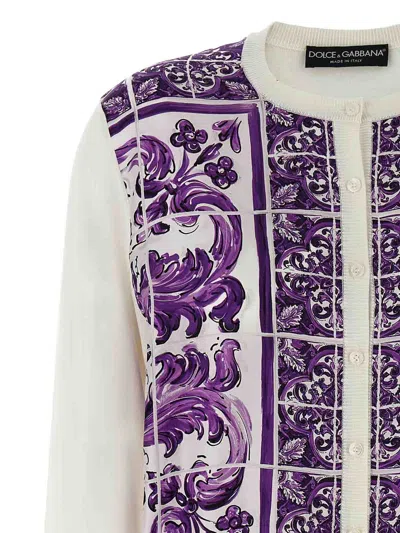 Dolce & Gabbana Women Maiolica Print Silk Cardigan In Purple