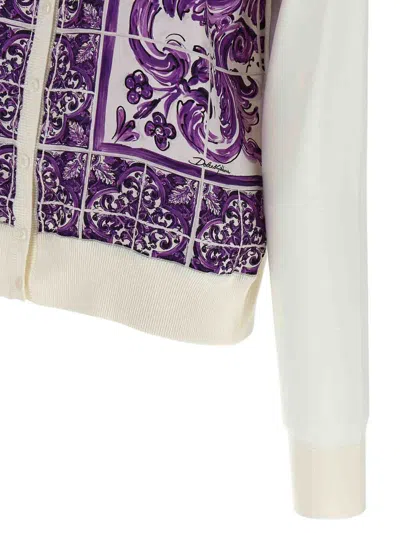 Dolce & Gabbana Women Maiolica Print Silk Cardigan In Purple