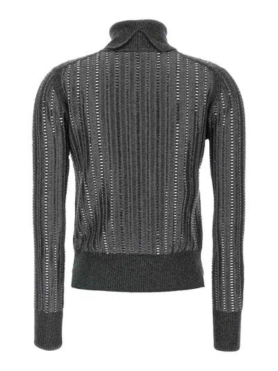 Ermanno Scervino Crystal Sweater Turtleneck Sheer Panels In Gray