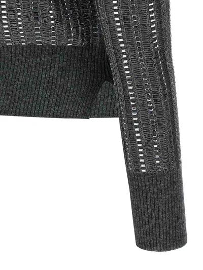 Ermanno Scervino Crystal Sweater Turtleneck Sheer Panels In Gray