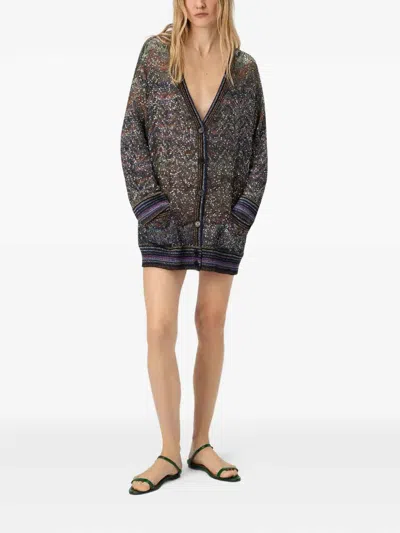 Missoni Oversized Cardigan With Multicolor Sequins In Brown