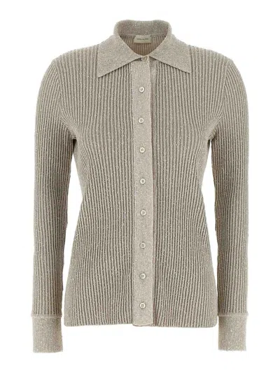 Magda Butrym Ribbed Texture Knitwear Cardigan With Cuff Buttons In Gray