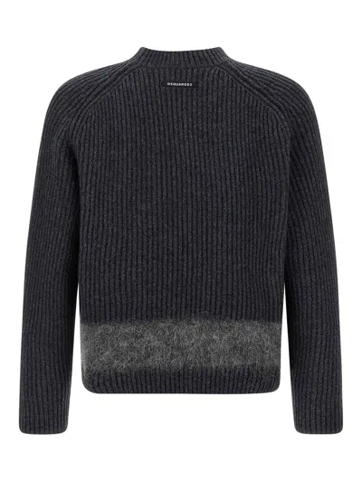 Dsquared2 Chunky Knit Girocollo In Lana E Alpaca Lavorazione A Coste Sweater In Gray