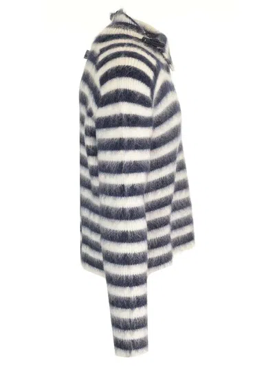 Jacquemus Two-tone Striped Mohair Blend Marina Sweater With Frog Closu In Black