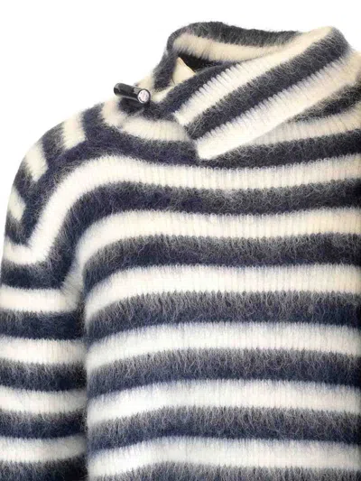 Jacquemus Two-tone Striped Mohair Blend Marina Sweater With Frog Closu In Black