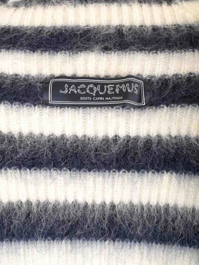 Jacquemus Two-tone Striped Mohair Blend Marina Sweater With Frog Closu In Black