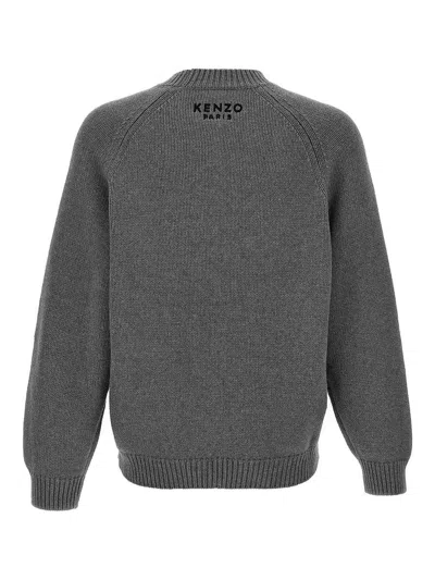 Kenzo Men Crew Neck Sweater In Cotton And Wool In Gray