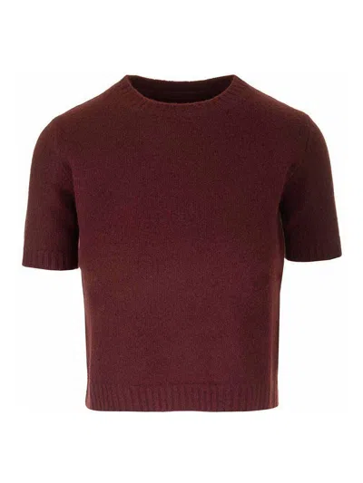 Maison Margiela Washed Wool Knit Top In Bordeaux
