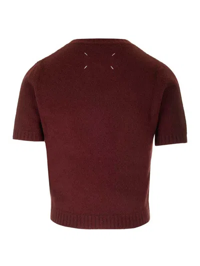 Maison Margiela Washed Wool Knit Top In Bordeaux