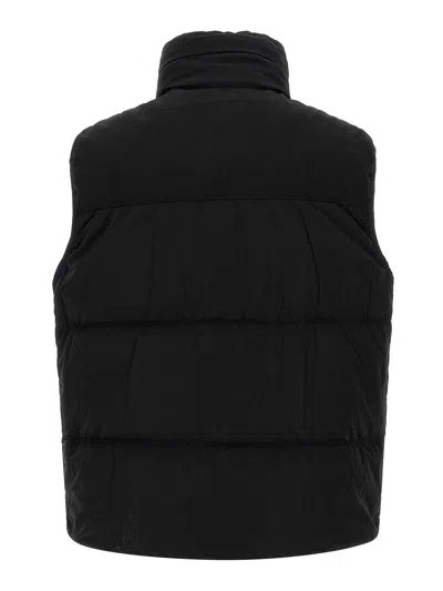 C.p. Company Black Vest With Mock Drawstring Neck And Logo Plaque On The Front In Black