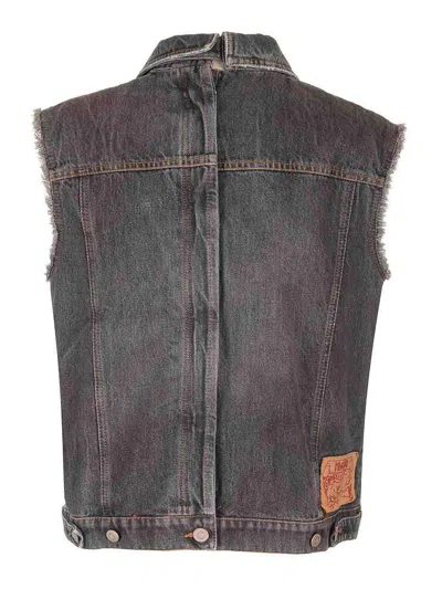 Magliano Raw-cut Detailed Sleeveless Denim Vest In Brown