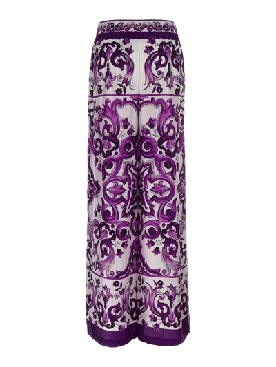 Dolce & Gabbana Majolica-print Twill Trousers In Purple