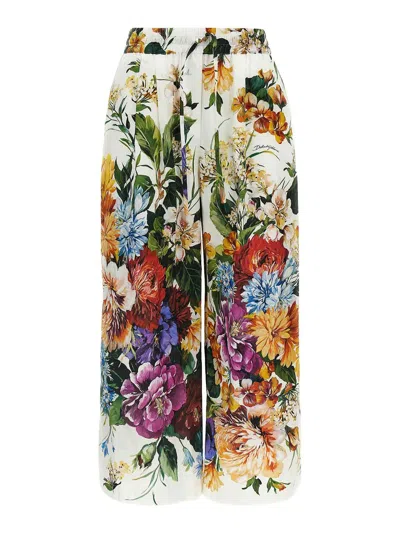 Dolce & Gabbana Flower Bouquet-print Poplin Trousers In Multi