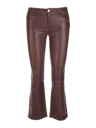 Frame Flared Leather Trousers In Brown