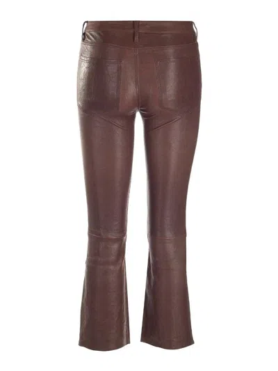 Frame Flared Leather Trousers In Brown