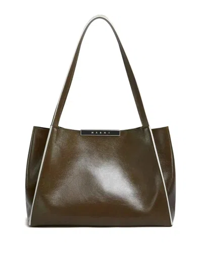 Marni Small Rectangular Tote Bag With Dual Handles In Brown