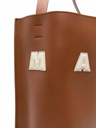 Marni Medium Museo Hobo Leather Tote Bag In Brown