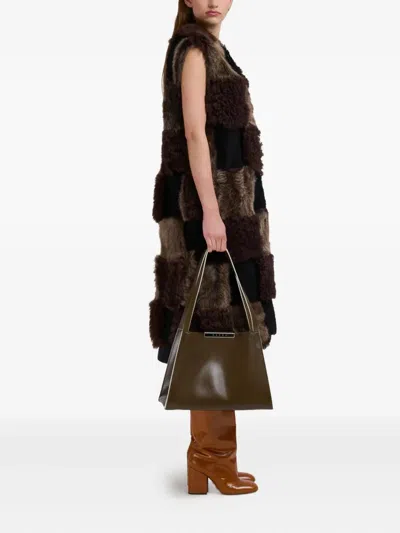 Marni Small Rectangular Tote Bag With Dual Handles In Brown