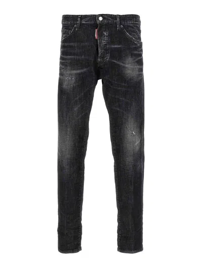 Dsquared2 Classic Black Cotton Jeans With Whiskering Effect In Black